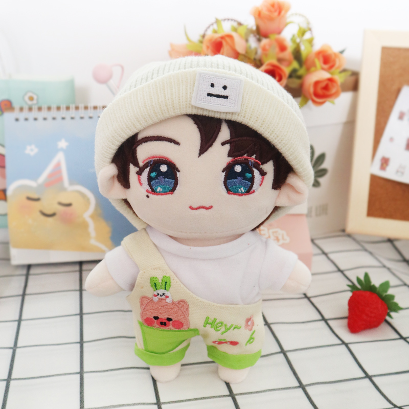 White Label HAT + White T + Green One Shoulder Strap Pantsgoods in stock Zhang zhehan Gong Jun doll 20 centimeter cotton bjd  Star Doll Human form doll clothes girl student gift