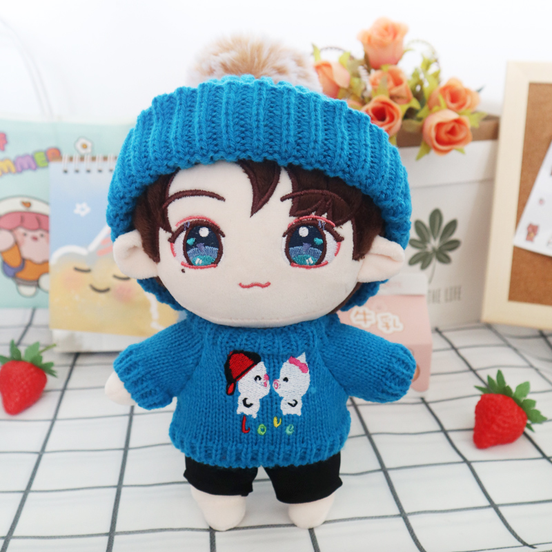 Blue Hat + Blue Sweater + Black Pantsgoods in stock Zhang zhehan Gong Jun doll 20 centimeter cotton bjd  Star Doll Human form doll clothes girl student gift