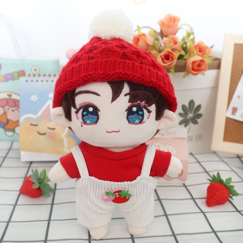 Red Hat + Red T + Strawberry Suspendersgoods in stock Zhang zhehan Gong Jun doll 20 centimeter cotton bjd  Star Doll Human form doll clothes girl student gift