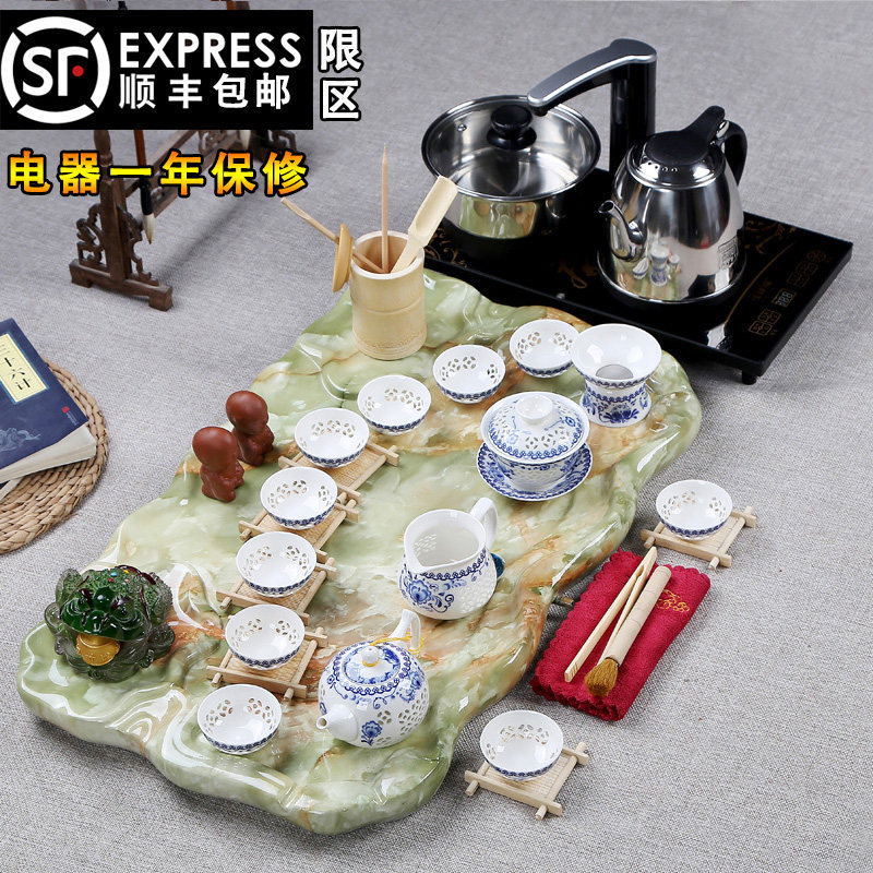 Imitation Jade Gongfu tea set Household stone tea table Four-in-one induction cooker Imitation Marble tea ceremony tea tray Tea tray