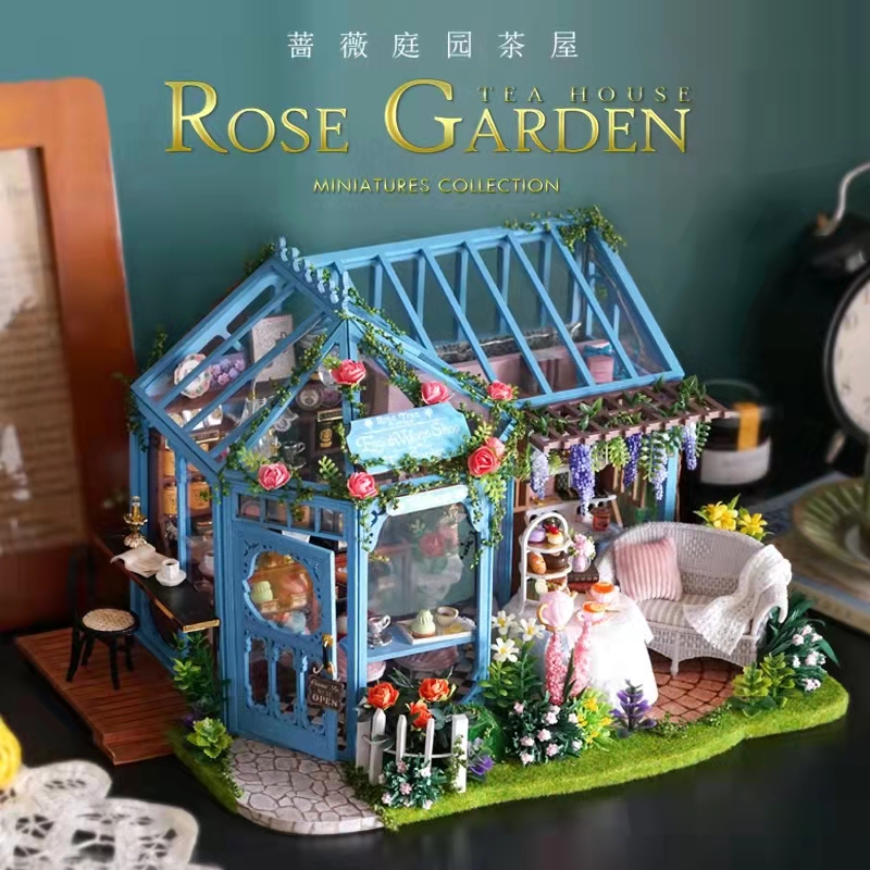 Handmade DIY Cottage Rose Garden Tea House Building Model Wooden Villa Creative Couple Birthday Gift