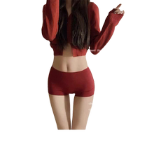 3-pack Anchor red Japanese style pure lust style womens mid-waist breathable large size tummy-slimming butt-covering boxer briefs