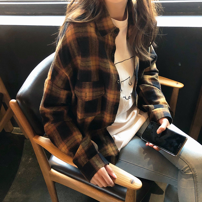 Plaid shirt 2022 Spring new women's clothing South Korea Retro loose Lean Minimalist Temperament Long Sleeve Shirt Jacket