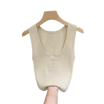 Gray knitted camisole womens summer outer wear 2024 new U-neck slim-fit inner with I-shaped waistcoat hot girl top