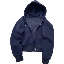 Navy hooded sweatshirt autumn womens 2024 new slim casual small short cardigan sports jacket
