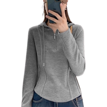 Gray hooded sweatshirt for women 2024 new early autumn back to school encore wear short slim cardigan jacket top