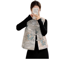 New Chinese style satin jacquard vest jacket for women 2024 new autumn popular style national style sleeveless waistcoat top
