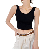 Black pure cotton camisole womens inner wear 2024 summer new style outer wear short top with breast pads to cover the side breasts