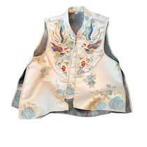 Large size Chinese style vest jacket womens early autumn new Chinese style design embroidered disc button stand collar vest top