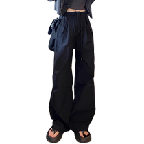 American black overalls for women 2024 summer new high-waisted slim casual quick-drying sports wide-leg floor-length pants