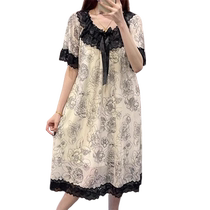 Pajamas with breast pads for women summer short-sleeved princess style lace 2024 new large size pajamas thin home clothes for outer wear