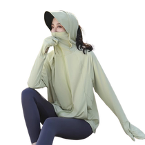 Mid-length ice silk fingertip sun protection clothing with gloves for women summer thin breathable outdoor sunshade hooded sun protection clothing jacket