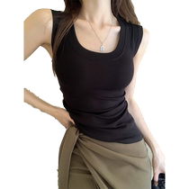Knitted camisole womens outer wear summer 2024 new sexy U-neck slim fit inner black racer sleeveless top