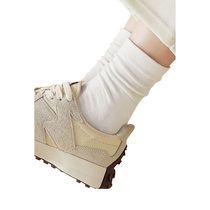 White pile socks for women spring and autumn mid-length boneless confinement socks music shoes small leather shoes breathable simple long socks