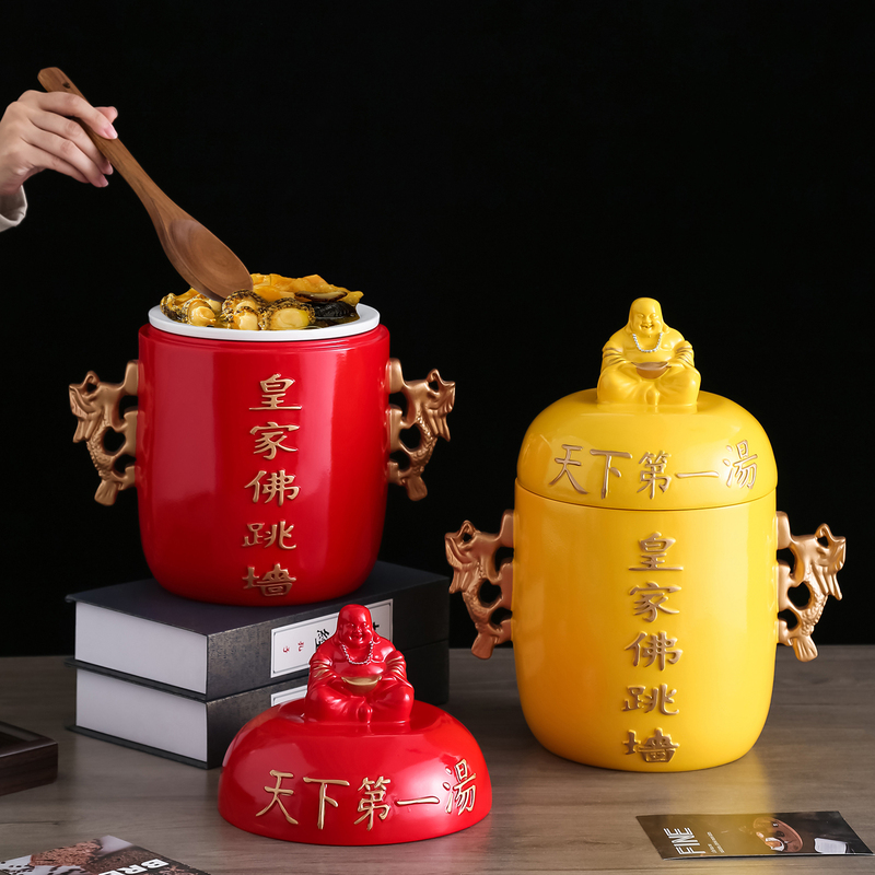 Factory Direct Sales Resin Buddha Jumping over the Wall Double-Handle with Lid Commercial Tableware Royal Buddha Jumping over the Wall Hotel's Number One Soup Factory Direct Sales Resin Buddha Jumping over the Wall Double-Handle with Lid Commercial Tableware Royal Buddha Jumping over the Wall Hotel's Number One Soup
