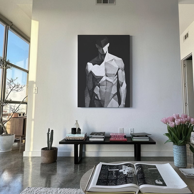 Carved Muscular Man Geometric Cubist Oil Painting Decorative Painting Spray Painting Bedroom Wall-Mounted Male Body Studio Art Frame