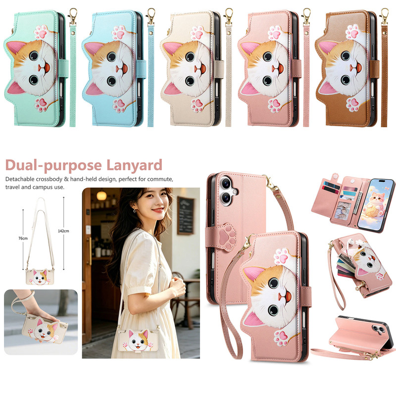 Suitable for Apple 11/12/13/14/15 Promax iPhone 17 Promax/16 Promax/16E/17 Pro Cat Cover Japanese and Korean Style Phone Case Flip Cover Anti-Drop Suitable for Apple 11/12/13/14/15 Promax iPhone 17 Promax/16 Promax/16E/17 Pro Cat Cover Japanese and Korean Style Phone Case Flip Cover Anti-Drop