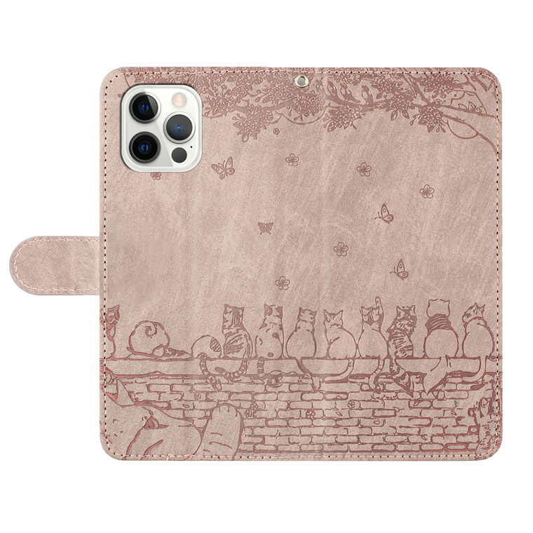 Embossed Cats On Wall Wallets Folio Flip Magnetic Synthetic Leather Card Holder Folding Stand A54, A34, A24, A14, S23, S23