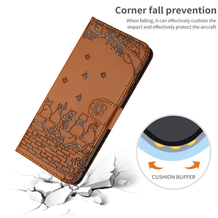 Embossed Cats On Wall Wallets Folio Flip Magnetic Synthetic Leather Card Holder Folding Stand A54, A34, A24, A14, S23, S23