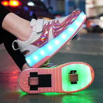 Official Big Mouth Deer Girls Heelys Shoes Flashing Double-Wheel Summer Roller Skates Invisible Childrens Skates with Lights