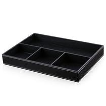 Business office solid color leather multi-function grid storage plate porch desktop simple stationery box change key plate