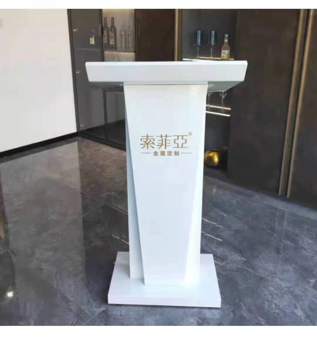 Stainless steel white speaking desk mobile reception small service desk