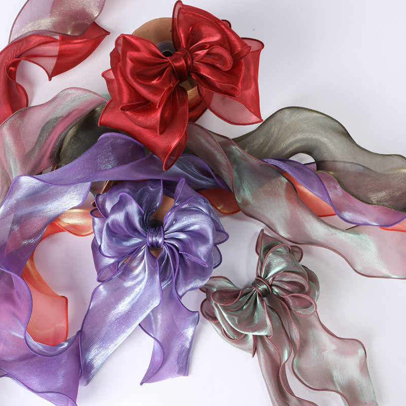 10 Yards Iridescent Mermaid Ribbon - Burned Edge Sheer Organza For DIY Bow Making Cake Decor Flower Bouquet Gift Wrapping_voghion.com