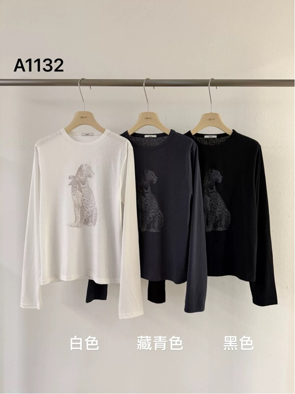 Zhangkeer Oker Genuine 2026 Autumn New Leopard Print Loose Casual Versatile Long-Sleeve T-Shirt A1132 Zhangkeer Oker Genuine 2026 Autumn New Leopard Print Loose Casual Versatile Long-Sleeve T-Shirt A1132