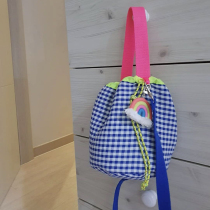 Ins Nordic style smiley face plaid cute bucket bag children's bundle bag baby handbag messenger bag mommy bag