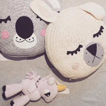 Ins Nordic wind wool knit cute cartoon animal pillow rabbit pillow hand-woven closed-eye bear cushion