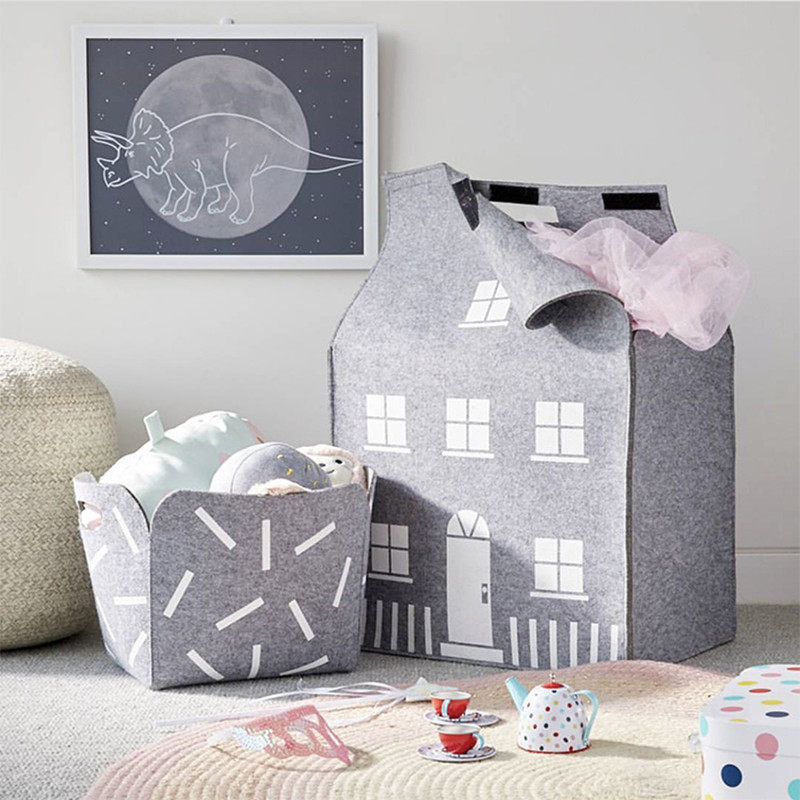 Ins Nordic wind wool felt small house storage bag home storage bag baby toy storage box photo props