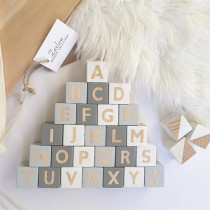 ins Nordic style hot sale 26 English letters solid wood cube baby puzzle building block teaching ornaments photo props
