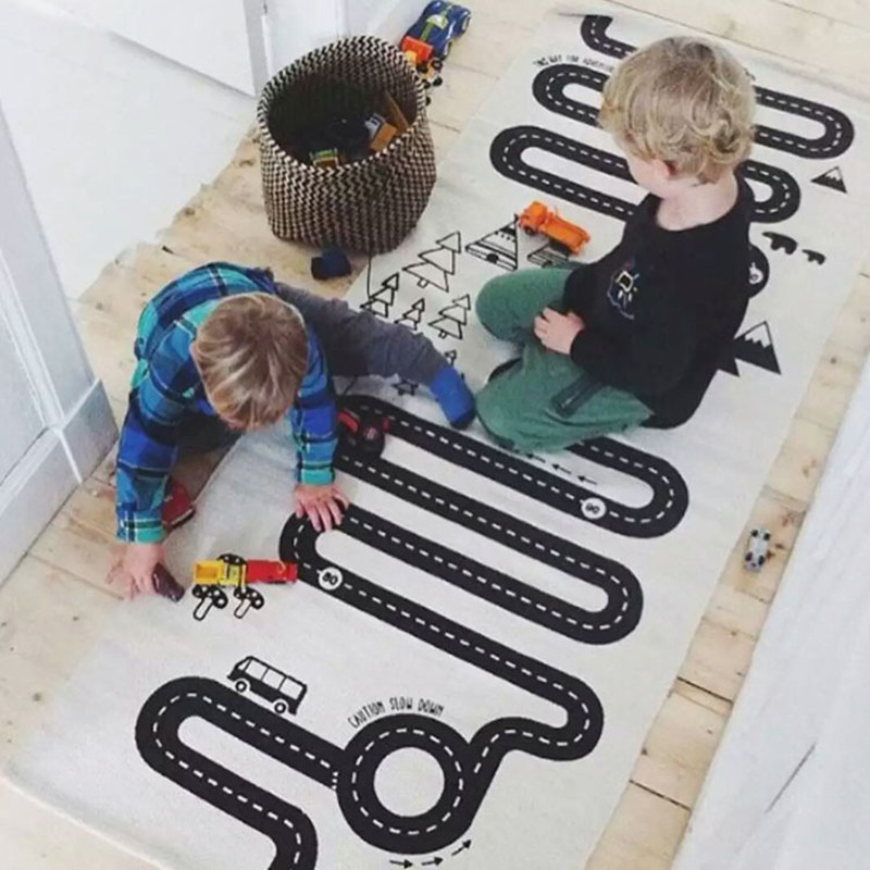 ins Nordic wind all-cotton car runway track game pad baby crawl cushion children's digital checkers play blanket