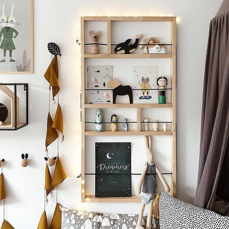 ins Nordic style creative multi-functional wood geometric multi-layer wall shelf living room bedroom wall decoration rack