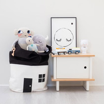 Ins Nordic style multifunctional black and white small house storage bag cotton canvas bundle portable toy finishing bag