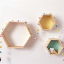 Ins Nordic style hexagonal color shelf cabin small house shelf wall hanging children's room decoration