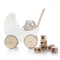  ins Nordic style white moon stroller baby hand push walker Wooden childrens toy truck shooting props