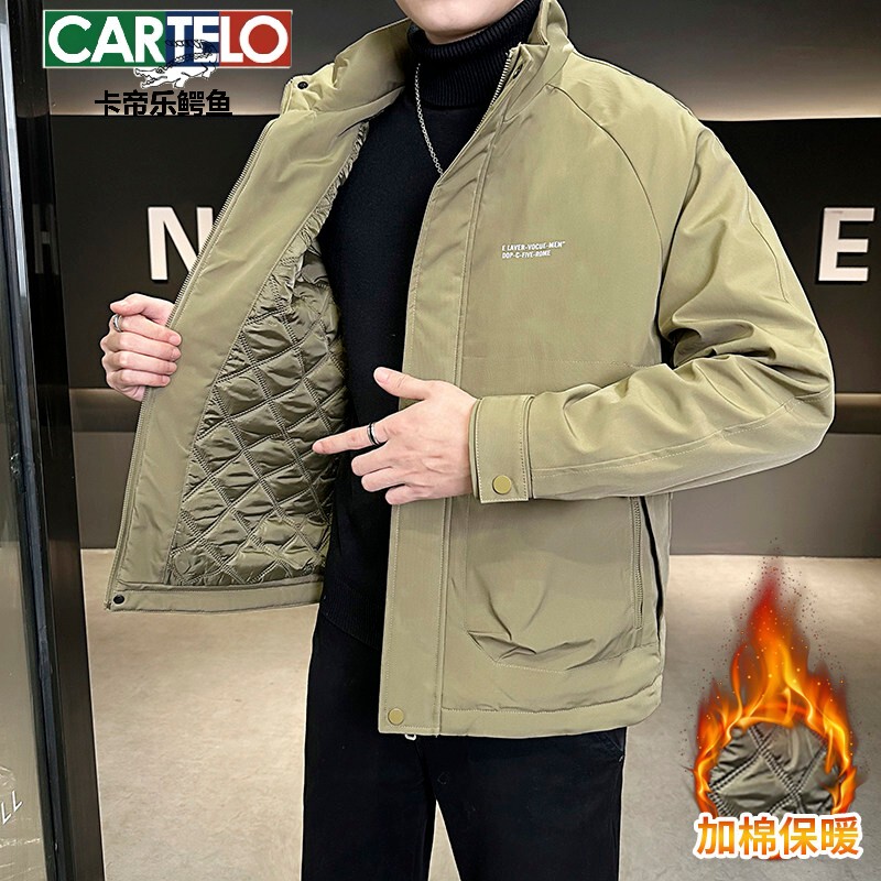 Cartelo Crocodile Men's Jacket Coat Autumn/Winter New Style Stand Collar Fashionable Versatile Thickened Cotton Padded Jacket