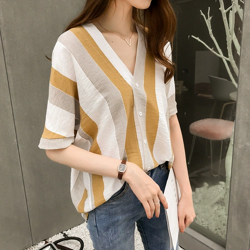 Летняя сексуальная рубашка, в западном стиле, в корейском стиле, V-образный вырез