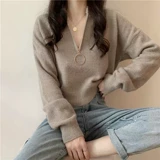 Осенний ретро брендовый милый свитер с молнией, свободный крой, в корейском стиле, в западном стиле