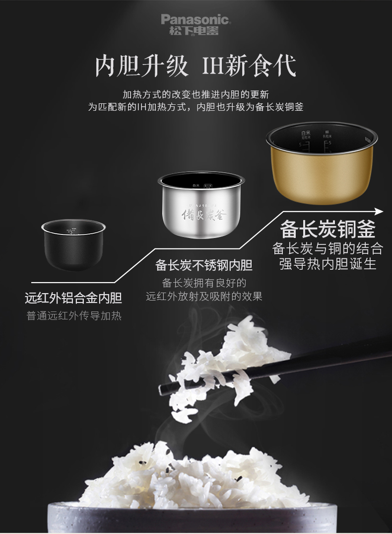 松下新品 R10A8 电饭锅 3L 备长炭铜釜 IH加热 图4