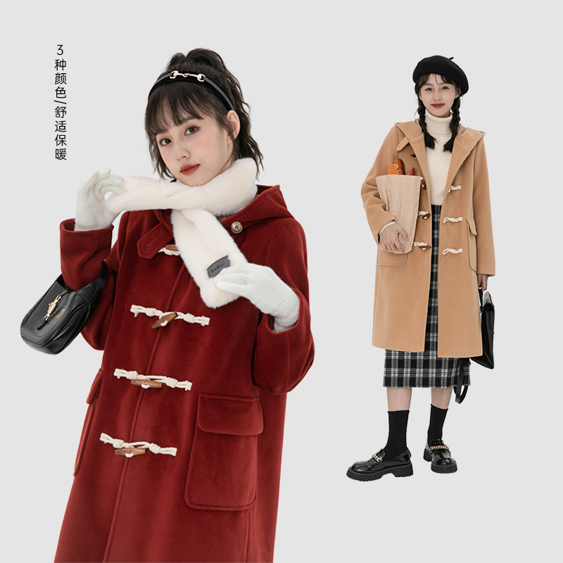Spot-style sweater, great coat for women, long version of spring and autumn new retro little sub-horns buttoned red subcoat