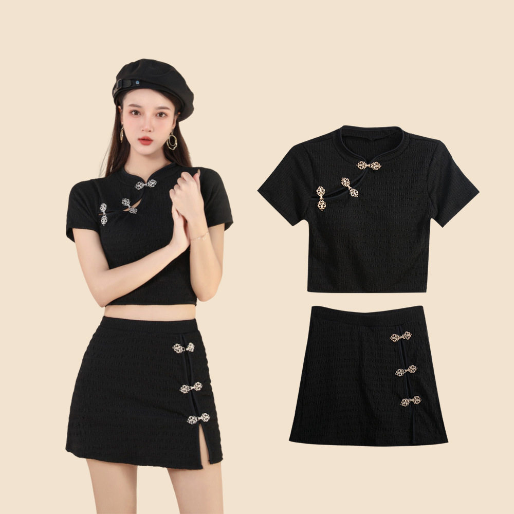 Sweet Chinese-Style Cheongsam Swimsuit for Women, Black, Covers the Body, Slimming, Small Bust, Conservative, Boxer Briefs, Two-Piece, Suitable for Hot Springs and Vacations — تصویر 1