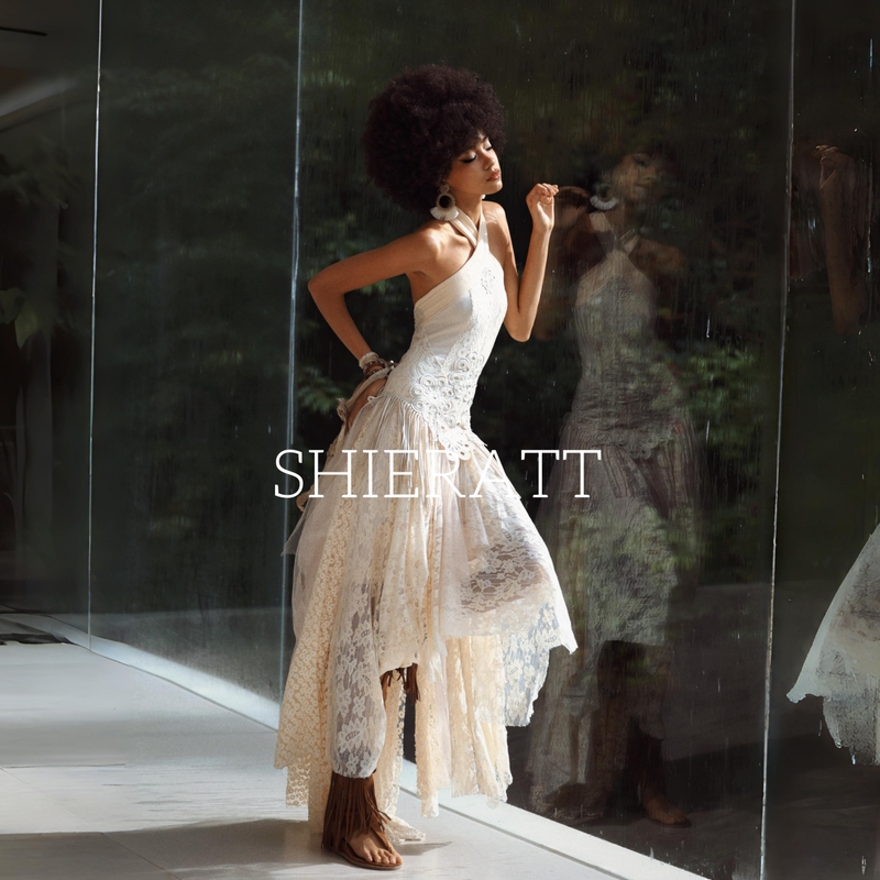 Shieratt【White Reef】Artistic Bohemian Style Irregular Lace Dress with Layered Halter Neck Dress Shieratt【White Reef】Artistic Bohemian Style Irregular Lace Dress with Layered Halter Neck Dress