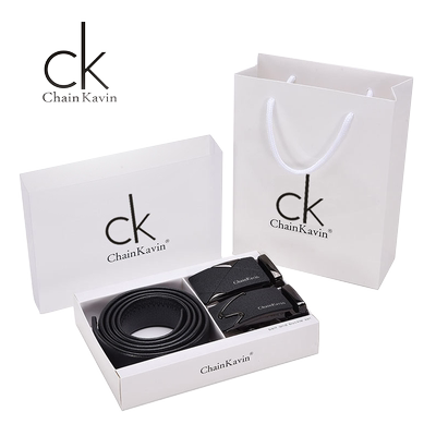 正品CK皮带男双扣头层牛皮礼盒装