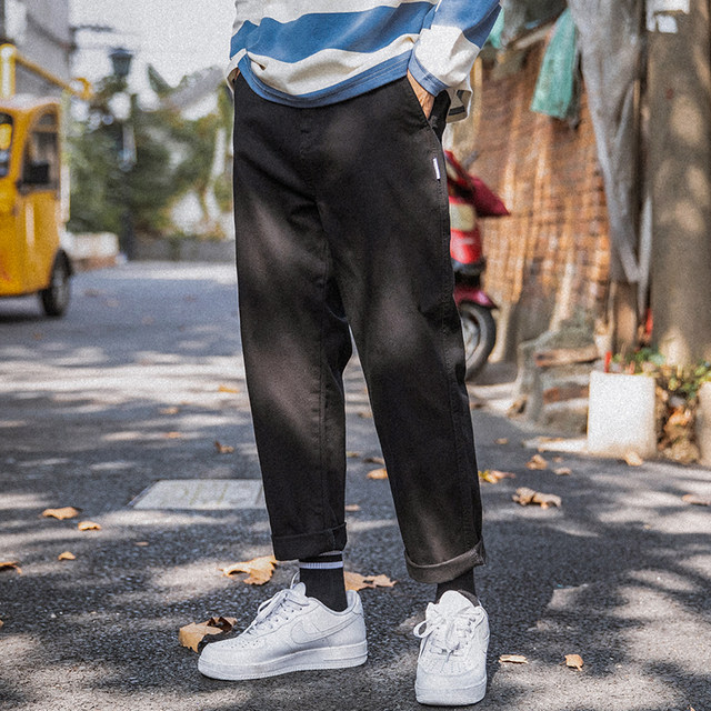 The whole village's new Japanese style solid color casual long pants men's loose straight Korean version trendy brand versatile handsome teenagers