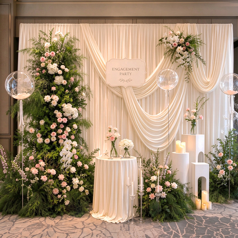 Engagement Decoration Korean-Style Drapes 2026 Full Set of High-End Kt Board Hanging Cloth White Simple Background Wall Set