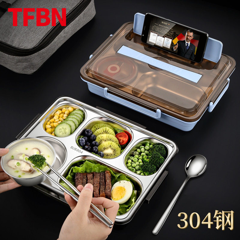 304 stainless steel division insulation lunch box for the class square lunch box students lunch box microwave box