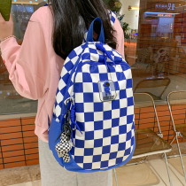 Plaid double shoulder bag womens ins hyperfire superior sense little Clay due to blue school bag female college student high school student backpack