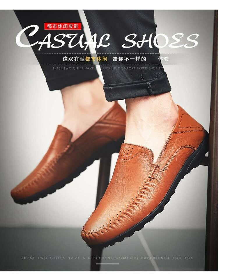 Повседневная обувь 夏季2024新款豆豆鞋男士真皮休闲皮鞋男鞋透气韩版软底懒人鞋子